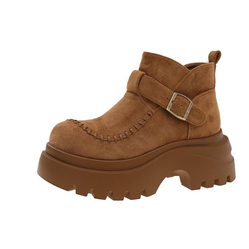 Cowhide version small thick-soled heightening Martin boots women's thick heel thin short boots Chelsea boots women's