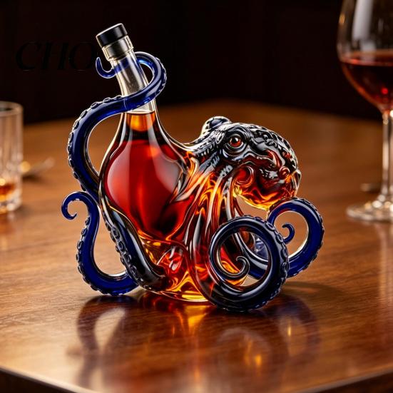 Marine Life Collectible Bottle Octopus-Shaped Glass Decanter, 3D Artistic Borosilicate for Whiskey Wine Soda, Liquid Display 350ml Decorative Bottle,