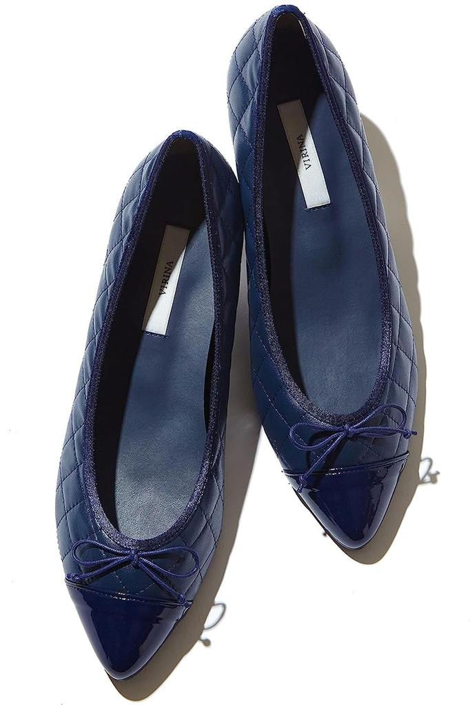 VIRINA Ballet Made In Rain or Memory Foam Quilted Synthetic Pointed Patent Size Includes Pouch Women's Flats, Japan, Shine, Water-Repellent,
