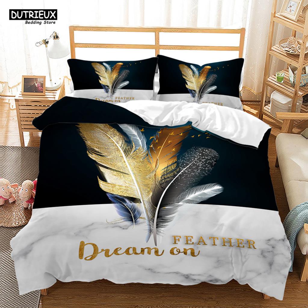 Comforter Luxury Feathers Bedding Set Colorful Soft Animal Feather King Queen Single Size S For Women