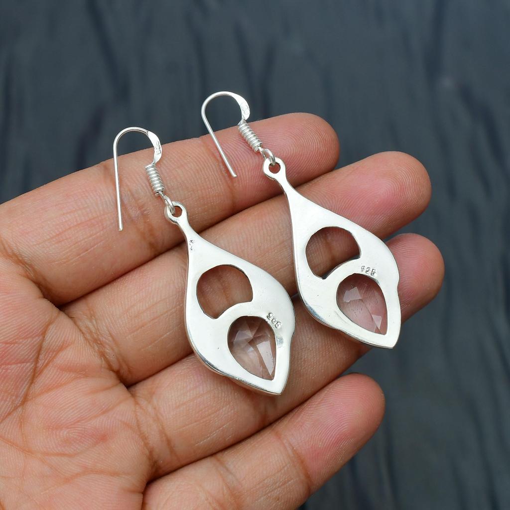 White Topaz Gemstone Handmade 925 Sterling Silver Jewelry Earring