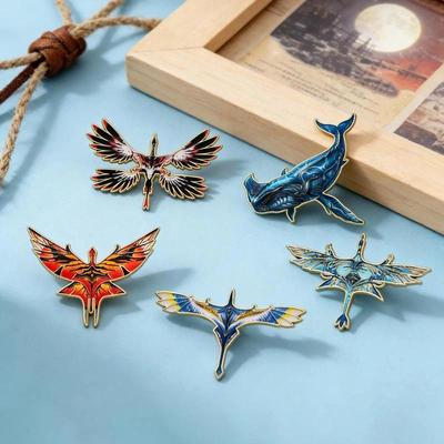 Cartoon Legendary Beast Pins 5 Design Metal Enamel Dragon Fish Brooch Pin For Clothes Backpack Friends Gifts
