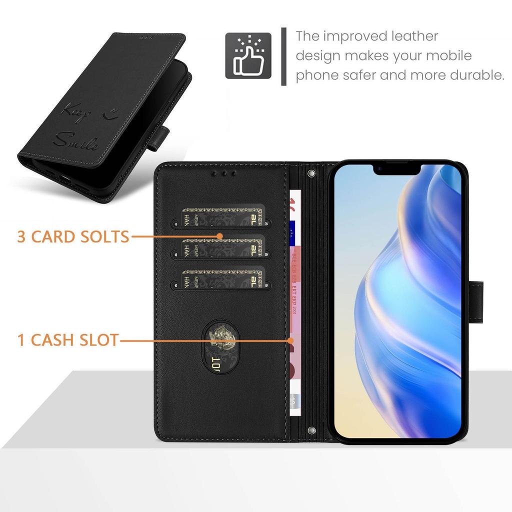 Custodia a Portafoglio in Pelle a Libro per Cubot Max 5 A10 P50 A20 A30 A40 P90 X100 Note 40 60 Design Embossato Keep Smile con Laccetto da Polso