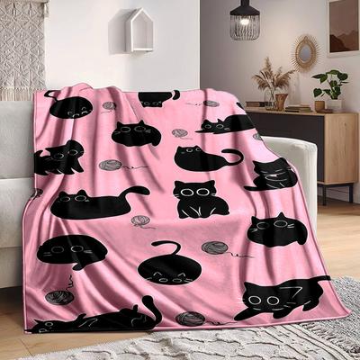 1pc Cat Yarn Lightweight Flannel Blanket, Comfortable and Warm Blanket, for Office and Camping Sofa Bed, Livingroom028