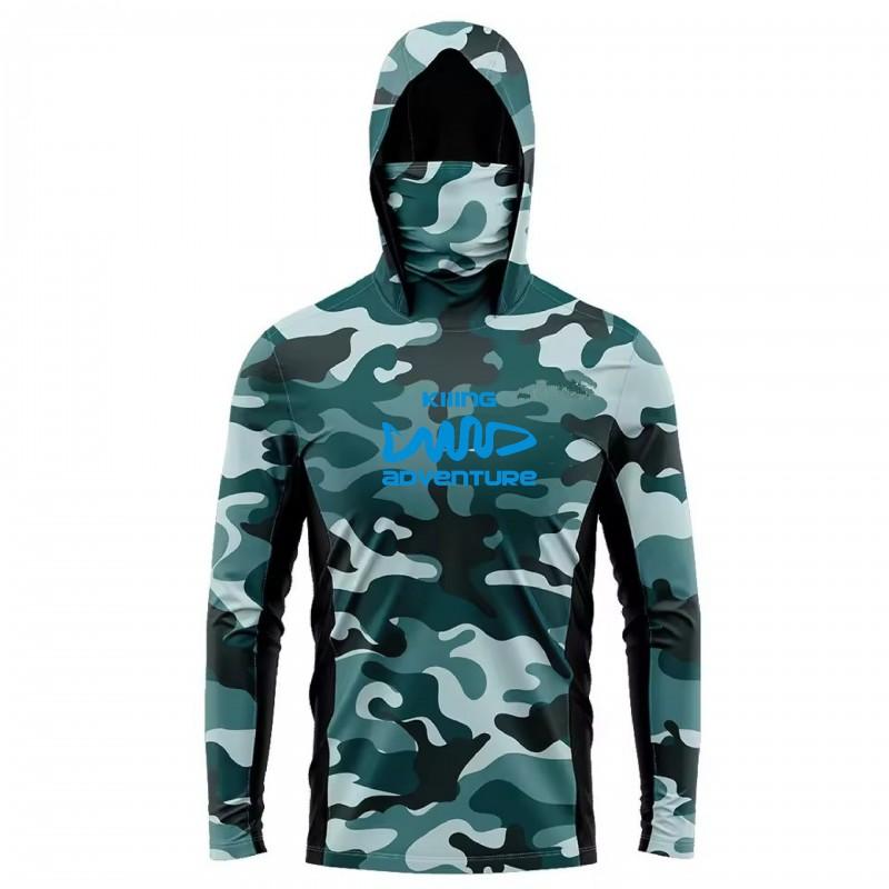 Mens Quick-Dry Hooded Sun Protection Fishing Cycling Jersey Breathable Long Sleeve Outdoor Sportswear