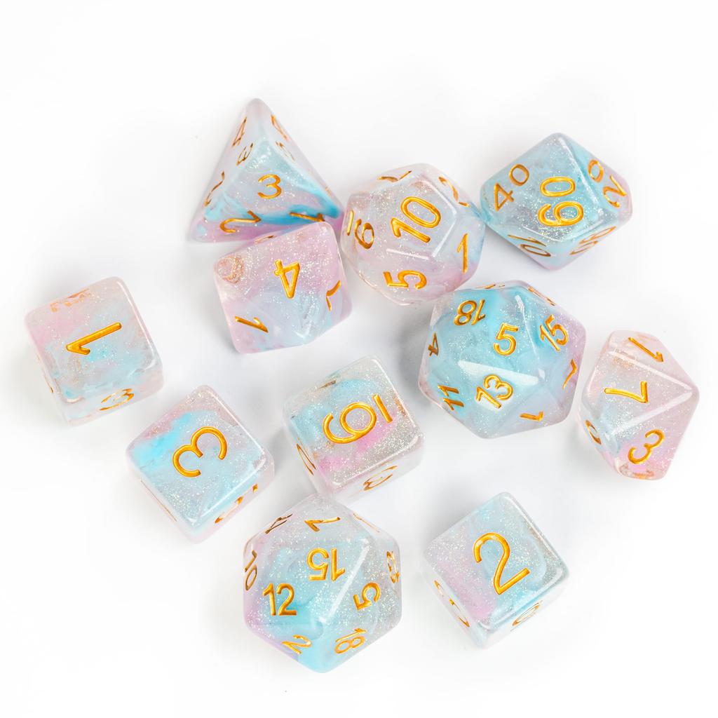 Cusdie 11Pcs Swirl DND Dice Double-colors D&D Dice Set D4 D6 D8 D10 D% D12 D20 Polyhedral Dice for Role Playing Game Table Games