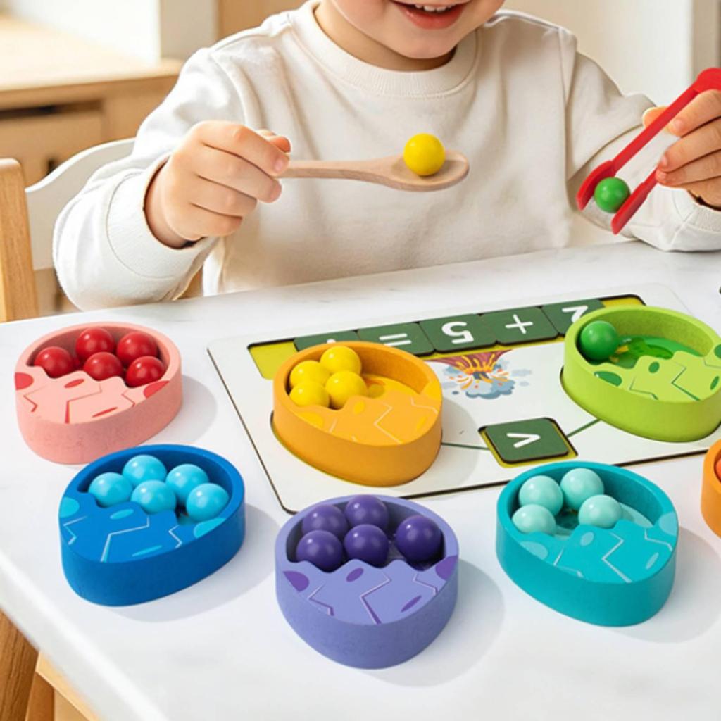 Dinosaur Egg Sorter Brightly Colored Bead Sorting Toy Printed Numbers Arithmetic Practice for