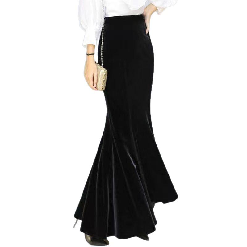 Golden Velvet High Waist Fishtail Skirt, Plus Size, Autumn/Winter 2025 Collection