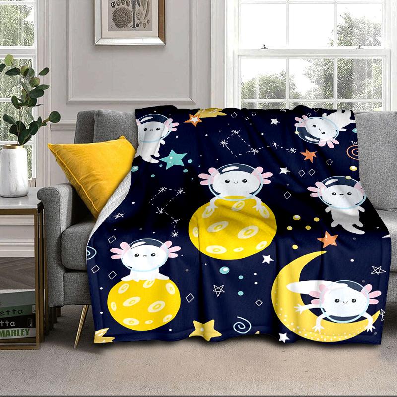 Axolotl Friends In Space Blanket Flannel Blanket for bed, sofa, Camping, Hiking, Picnic Essentials, gift for family Fan gifts