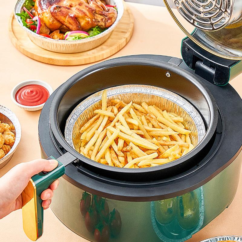 Aluminum Foil Plate Round Disposable Recyclable Containers with Straight Walls for Cooking 50pcs Deep 7 Inches