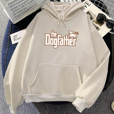 The Dogfather Cartoon Hoodies Sudaderas Winter Fleece Soft Hooded Pullovers Graphic Printing Sweatshirts Girls Cute Print Hoodie