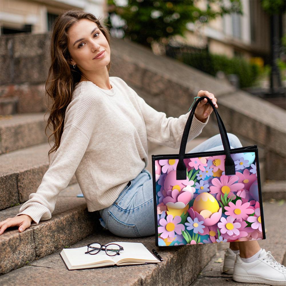 Easter Floral Tote Bag Fashion Large Capacity Daily Shopping Shoulder Handbag for Women