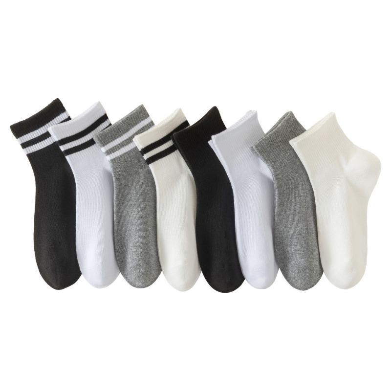 Short Socks, Solid-colored Cotton Socks for Autumn Girls, Women's Double-bar Striped Sweat-absorbing Boneless Sports Socks, Versatile Women's Socks