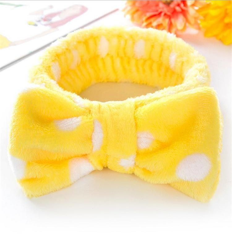 Cute Face Washing Girls Polka Dot Plush Elastic Hairband Cheap Soft Big Bow Dot Spa Headband