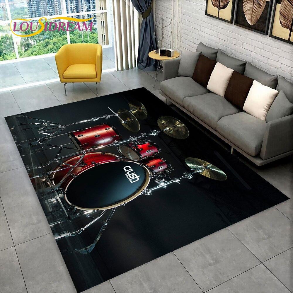 Drum Kit Music Instruments Drum Set Area Rug,Carpet for Home Living Room Bedroom Sofa Doormat Kitchen Decor,Non-slip Floor Mat