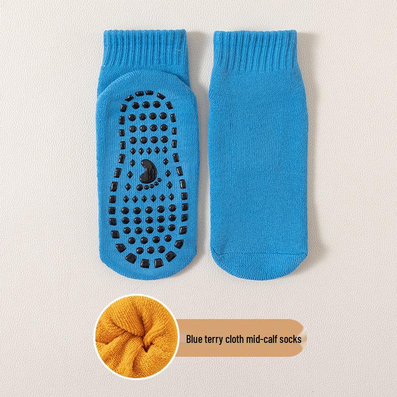 Thick Non-slip Children's Floor Socks for Autumn/Winter Warmth - Mid-Calf Baby/Adult Indoor Trampoline & Yoga Socks