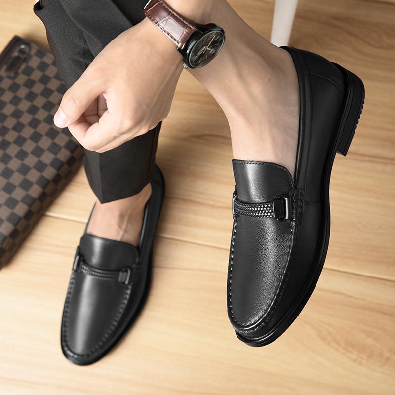 Luxury Brand Genuine Leather Loafers Shoes Round Toe Slip-On Summer Breathable Shoes Mens Business Causal Walking Driving Shoes