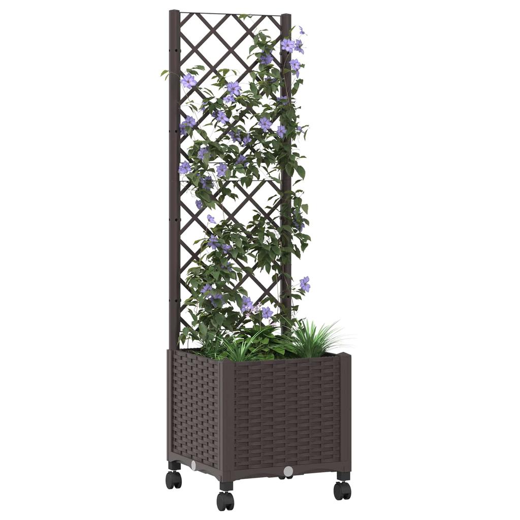 Planter with Trellis and Wheels Brown 40 X 40 X 146 Cm PP