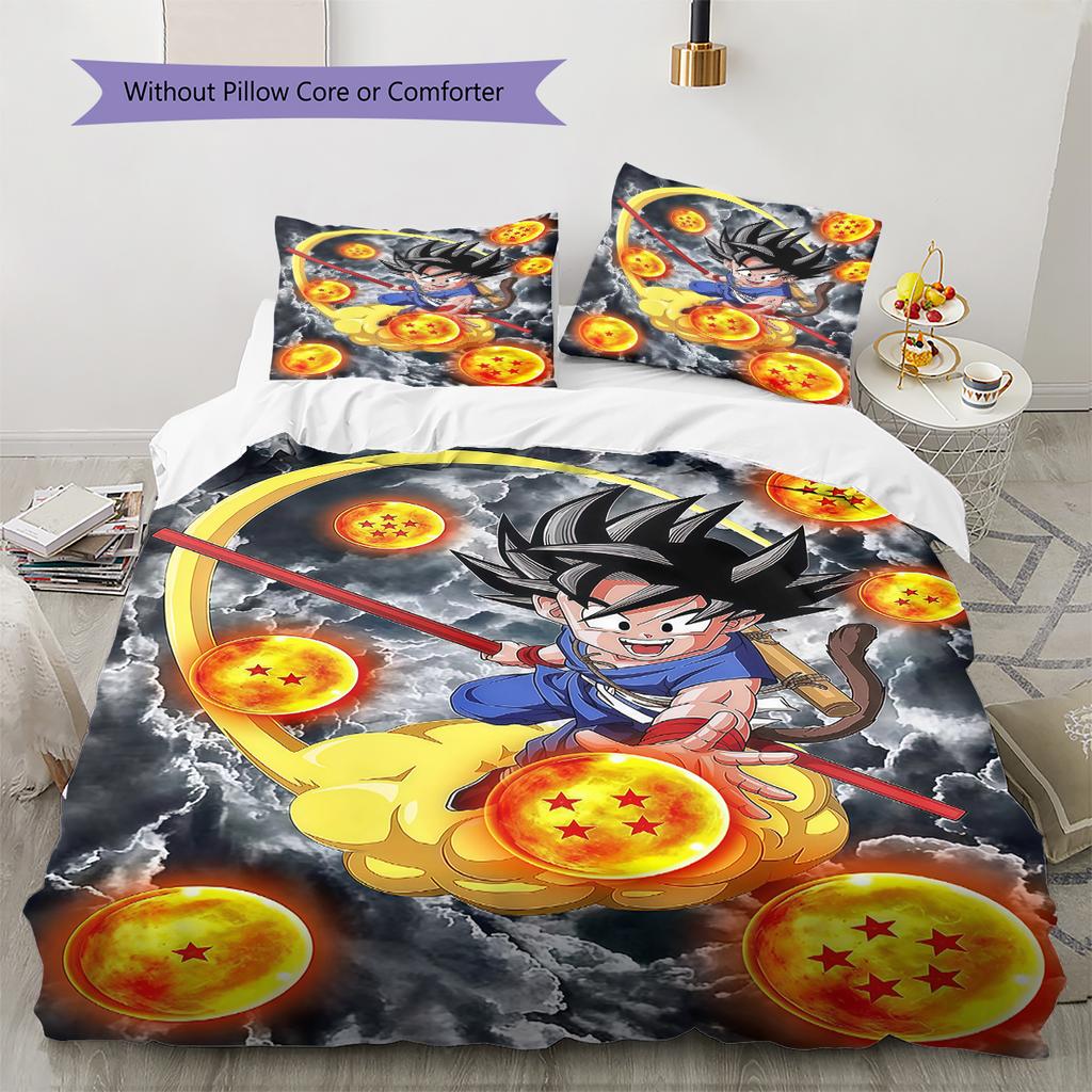 Son Goku Pattern Bedding,Quilt Set Quilt Cover Pillowcase Home Birthday Gift (1 * Duvet Cover + 2 * Pillowcase, Without Core)