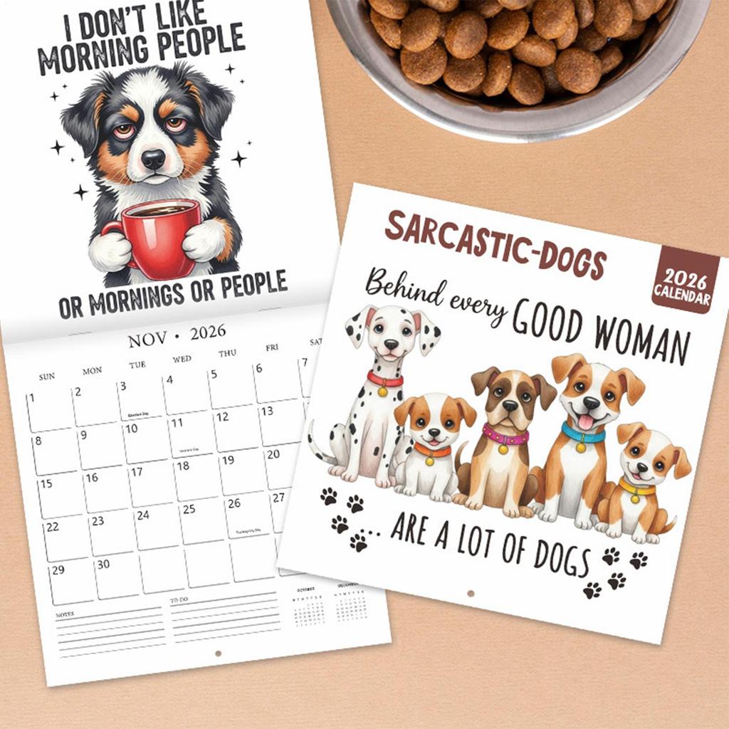 2026 Wall Calendar Dog-Sucking Wall Hanging Calendar Whole Year Monthly Schedule Planner to New Year planing and organizing