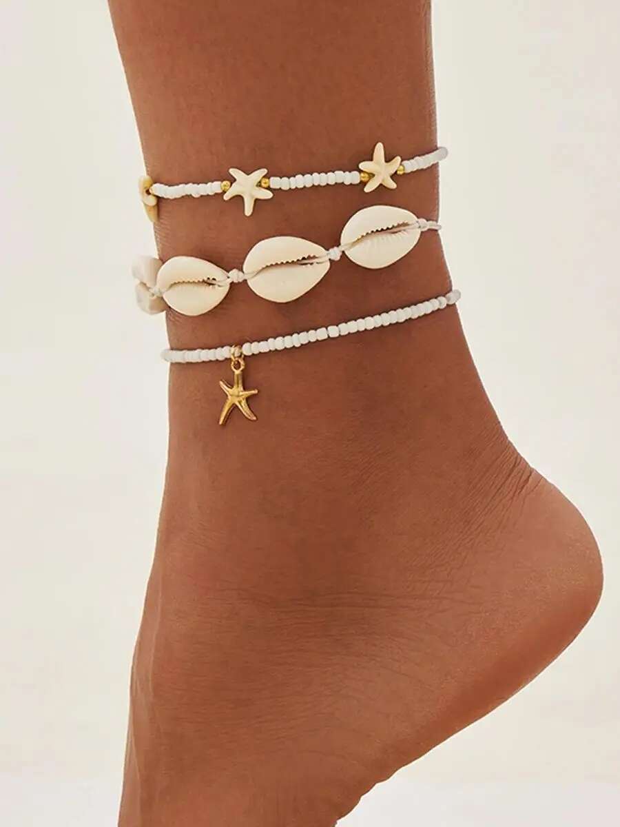 

Ingemark 3Pcs/Set Bohemia Conch CCB Rice Beads Anklets for Women 2026 Summer Beach Vacation Foot Chains Jewelry Accessories Gift белый