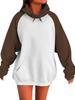 2025 European American Raglan Sleeve Hoodie - Long Sleeve, Spring/Autumn, Color Block, Loose Fit