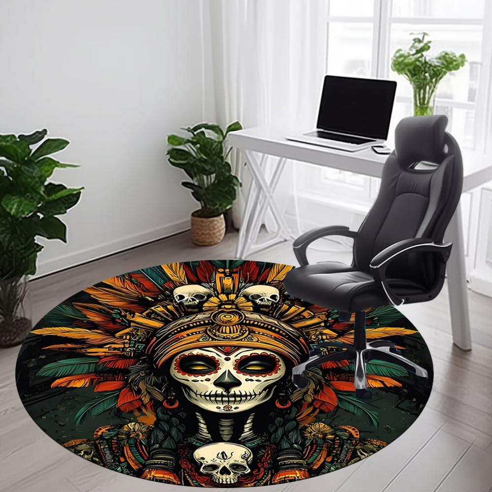 1pc Day of the Dead, Skull Office Round Area Rug, Under Office Chairs Bedroom Living Room Home Decor, Room Deco