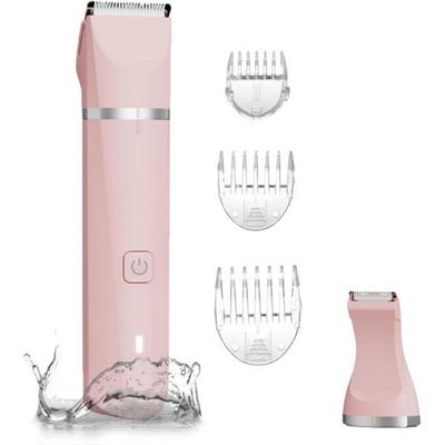Bikini Trimmer for Women Electric Shaver for Pubis Personal Leg Arm Removal Snap-in Ceramic Blades Pink Rechargeable for Wet and Dry Use