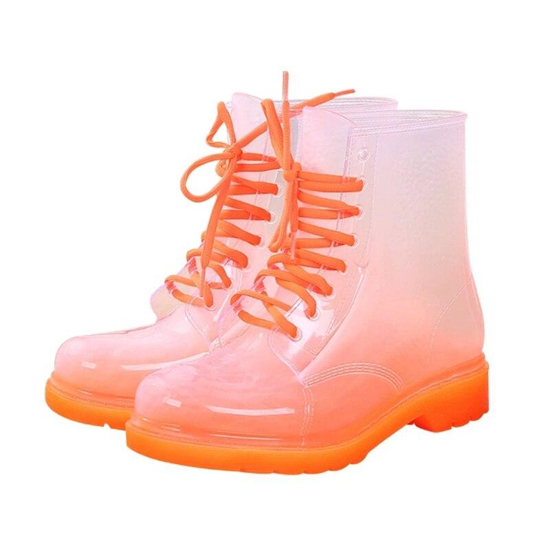 Botas de lluvia para mujer Botas de goma para mujeres Dama madura Cordones  impermeables Zapatos de dama Transparentes Color caramelo Tobillo Al aire  libre Zapatos de niña comprar a buen precio —