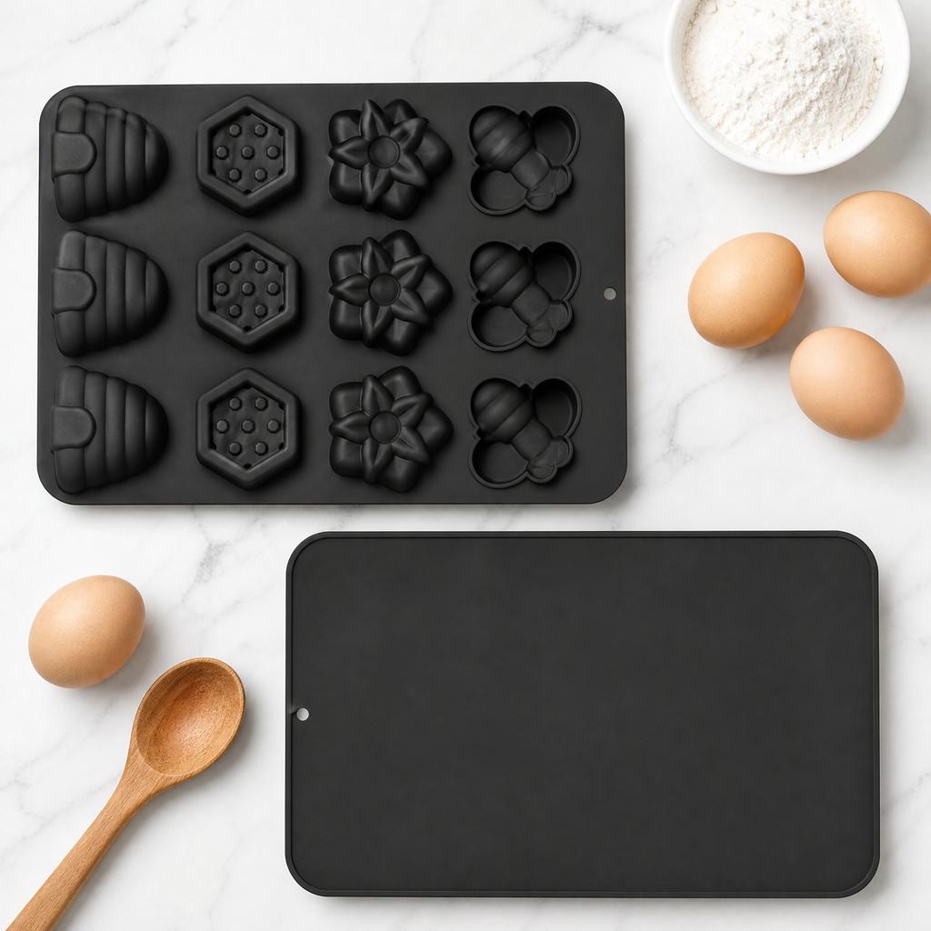 12 Cavity Silicone Mold for Baking Honeycomb Bee Cake DIY Food Grade Flexible Non Stick Mold for Home Kitchen Baking and Candy Making