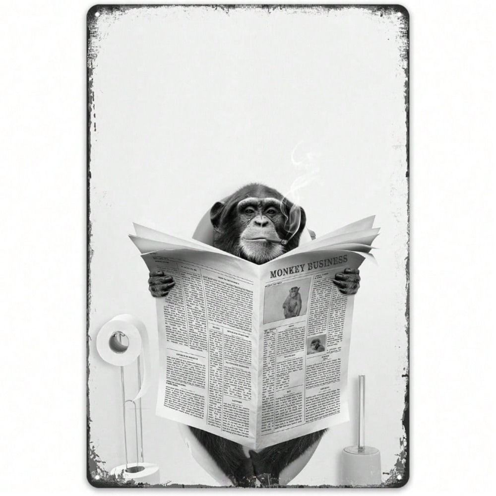 Funny Monkey Business Vintage Metal Poster Wall Art For Bathroom