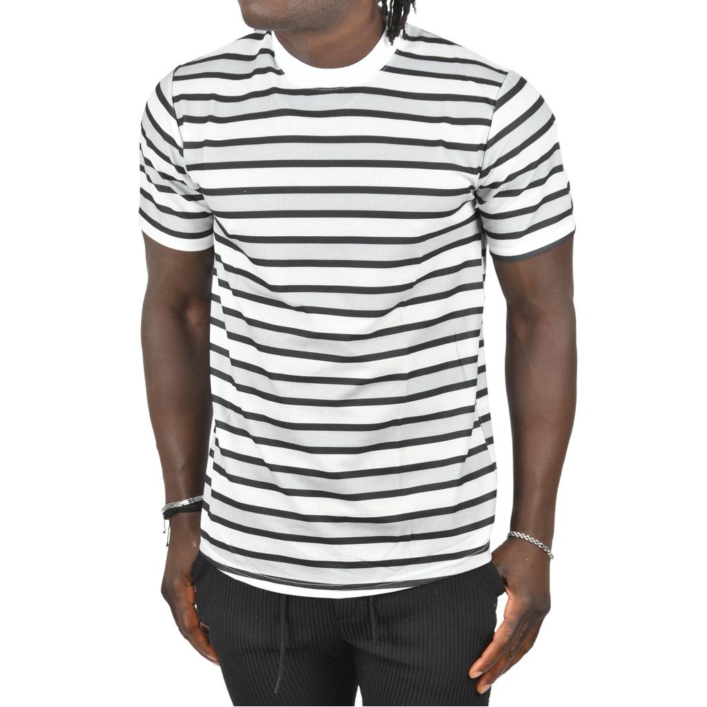 DeepSEA Yatay Çizgili Bisiklet Yaka Slim Fit Likralı Tişört 2403228