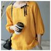 Women's Summer Literary Retro Round Neck Color Collision Short-sleeved Top Temperament Elegant Commuter T-shirt