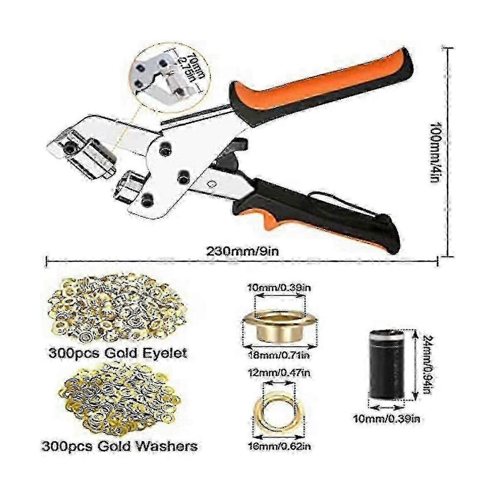 Heavy Duty 10mm Eyelet Pliers Set for Tarpaulins with 300 Eyelets, Tarp Fixing Tool