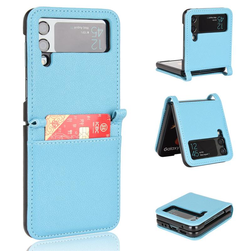 Applicable To Samsung Z Flip4 Folding Screen Mobile Phone Case Card Wallet ZFlip3 Mobile Phone Leather Case One-piece Lychee Pattern
