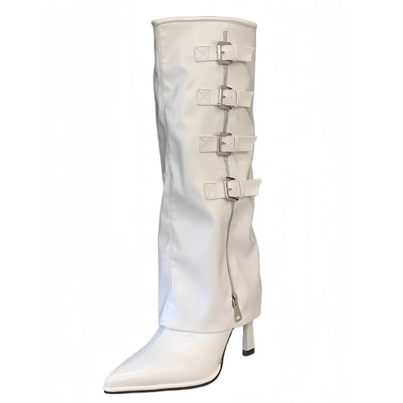 Weiße Hose Stiefel Spitz Hoher Absatz High Heel Stiefel Aber Kniestiefel Kinder Skinny Spice Girls Ritterstiefel