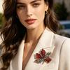 Brooch Pin Autumn Maple Leaf Design Zinc Alloy Pin with Rhinestone Inlay Suits Coats Sweaters Badge Formal Wear Accessory