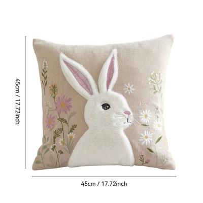 New 45×45cm Easter Bunny Pillow Cover Forest Style Removable Pillowcase Soft 3D Embroidery Sofa Cushion Case Home Decoration