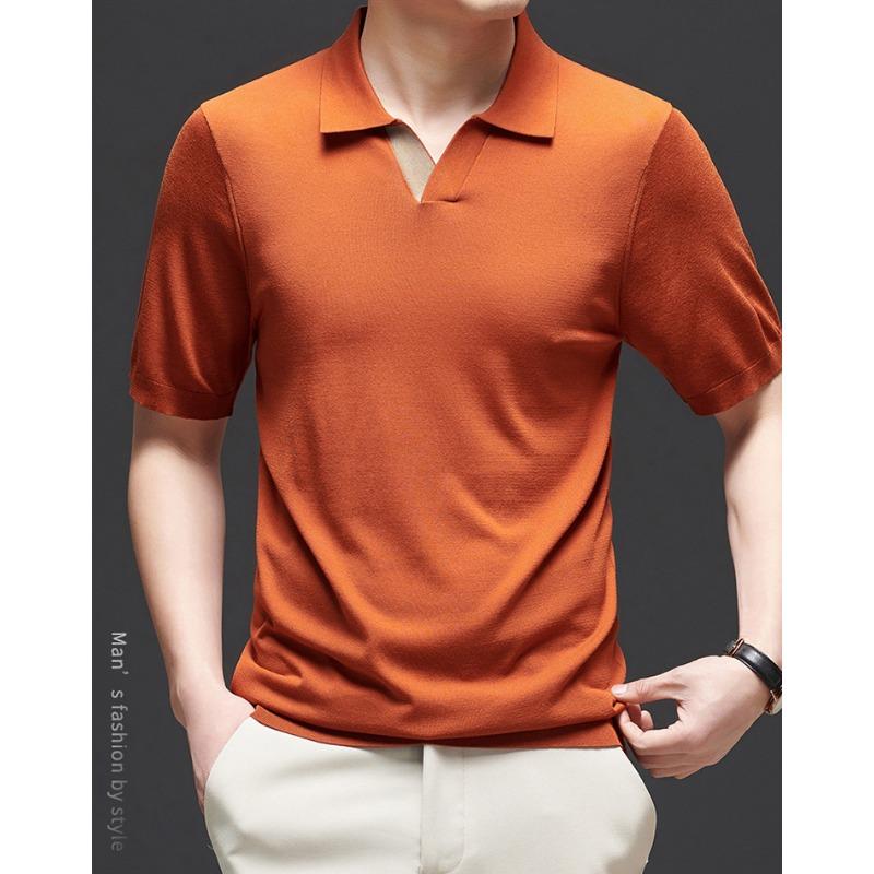 New Summer Light Luxury Men's Clothing Breathable and Skin-friendly Yilite Men's Knitted Short-sleeved T-shirt Solid Color Half-sleeved Men