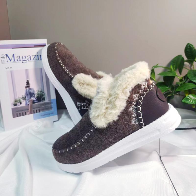Fashion Fashion Stitching Decoration Non Slip Snow Boots Women 2025 Winter Round Toe Low Heel Fur Ankle Boots Warm Short Plush Booties