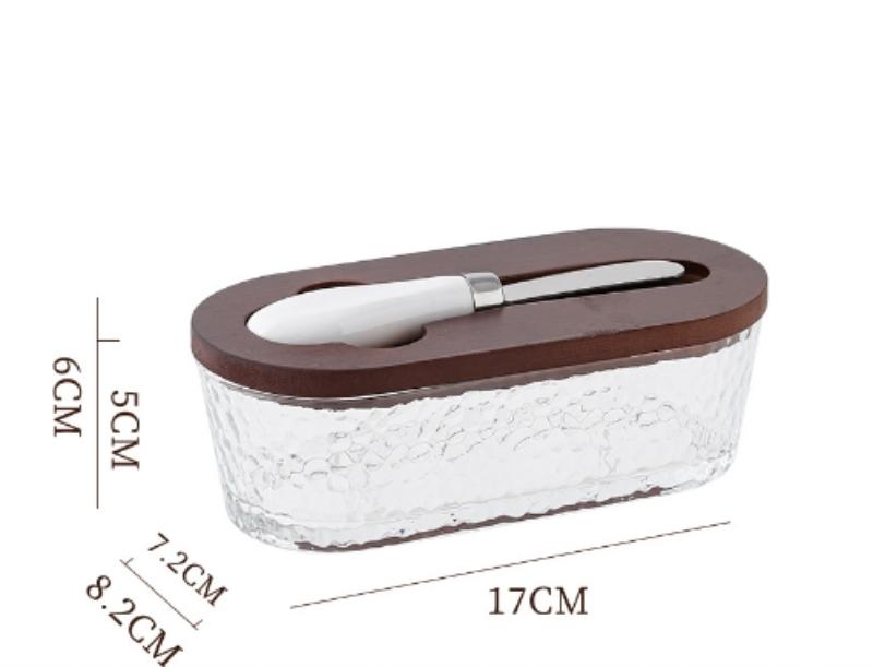 Western-style Glass-sealed Butter Box with Lid, Rectangular Scraper, Household Cheese Preservation Jar, Household Cheese Box
