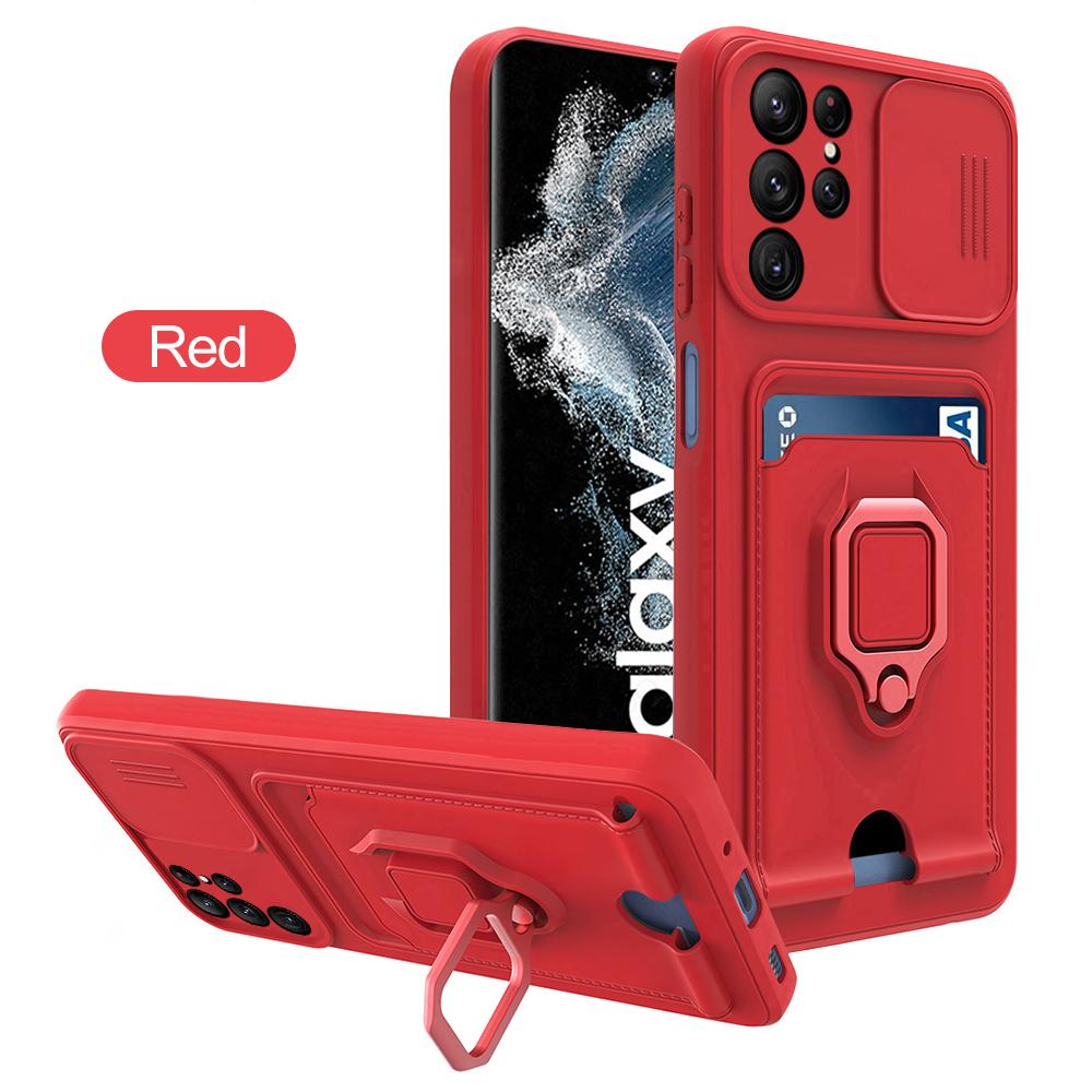 Slide Camera Ring Holder Case For Samsung S25 S24 S23 S22 Ultra Plus S20FE A23 A33 A53 A73 A52 A72 A51 A71 A31 Silicone Card Bag