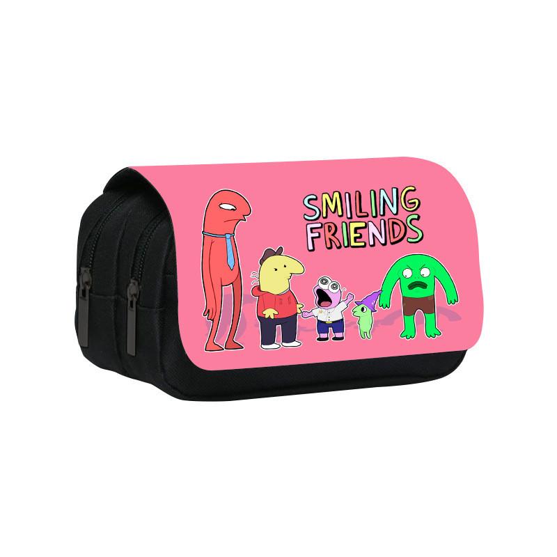 Smiling Friend Double Layer Pencil Case Cartoon Microfiber Storage For Students And Kids