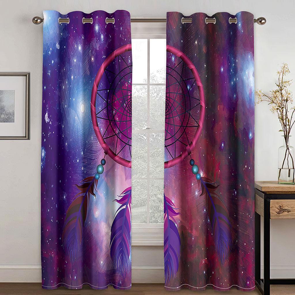 Living Room Darkening Blackout Curtains Purple Dream Catcher Window Curtains Polyester Thermal Insulated Drapes Decor