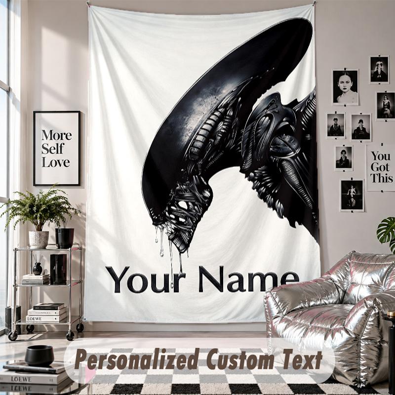 Custom Tapestry Wall Hanging, Alien Xenomorph Personalized Name Text Home Wall Decor