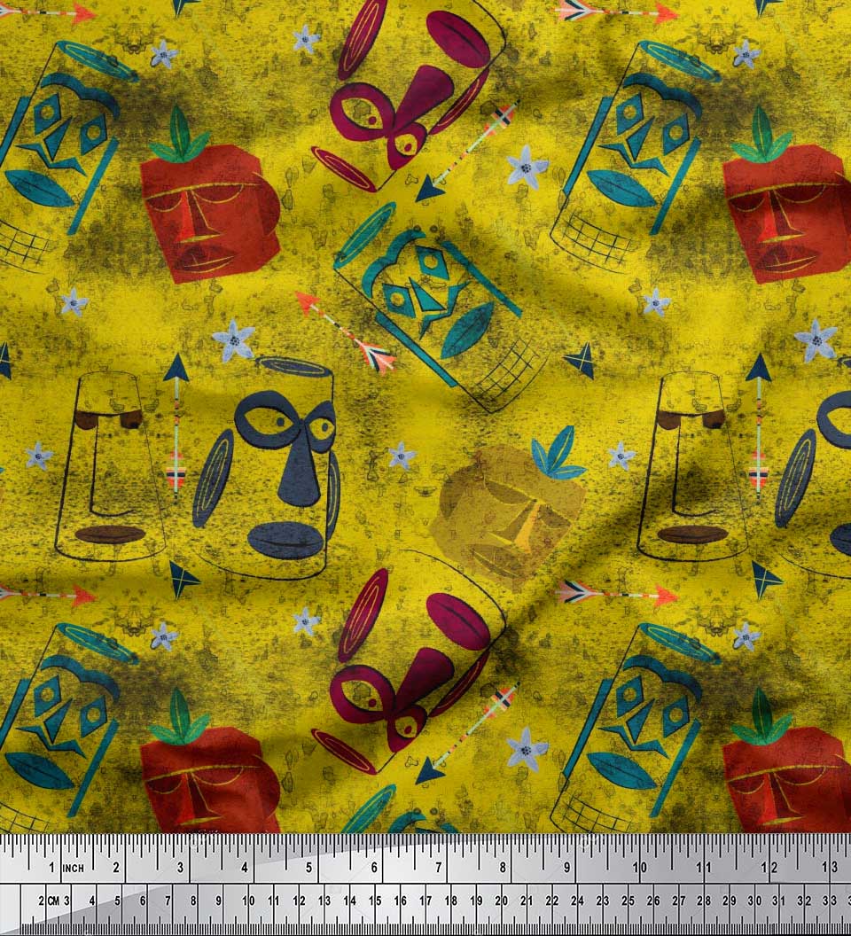 

Японська креп-атласна тканина Soimoi Стріла та маска Африканська тканина з принтом 1 метр 42 дюйма 42 Inch Wide - Poly Crepe жовтий