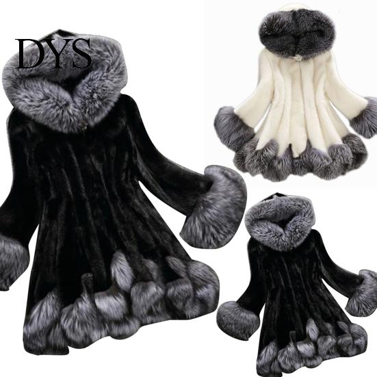 Jacket Overcoat Mid-length Hooded Design Faux Fur Women Outwear Coat for Winter Clothing