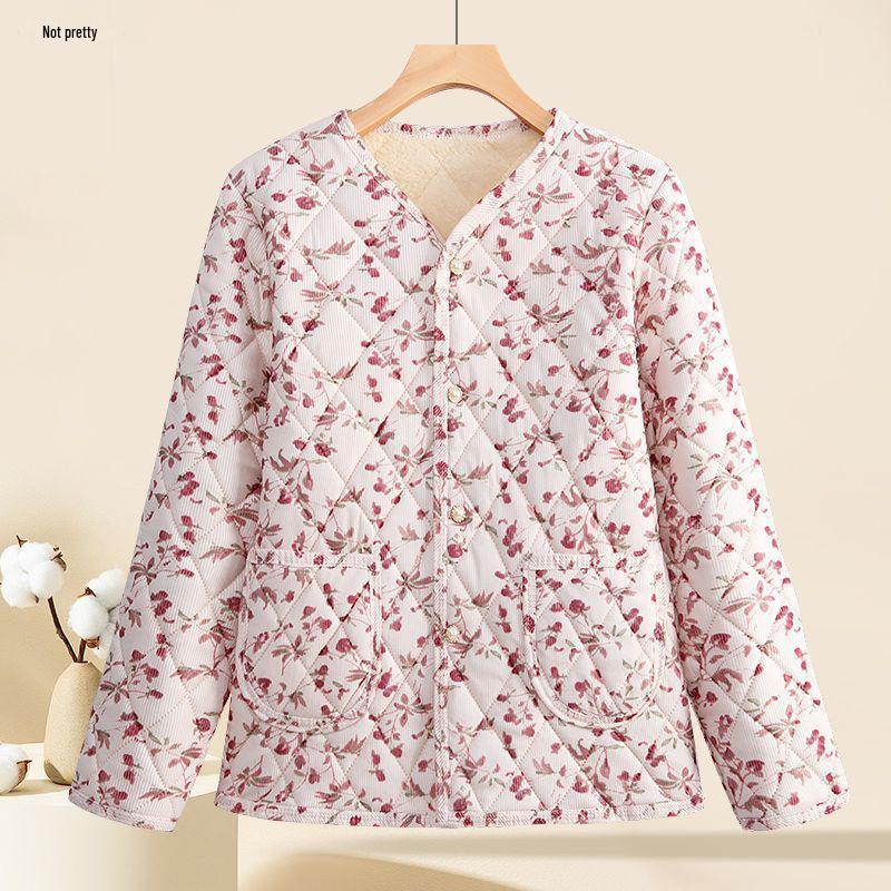 2025 Autumn/Winter Plus Velvet Thickened Cotton Jacket for Middle-Aged & Elderly Women – Warm Padded Outerwear