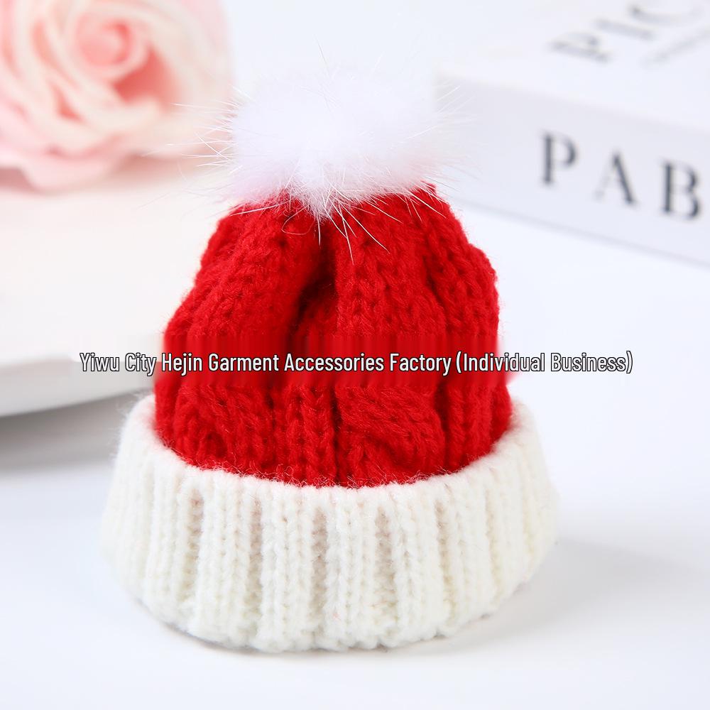 Colorful Cartoon Pom-Pom Cotton Hat Accessory for Mini Dolls 9x10 красный