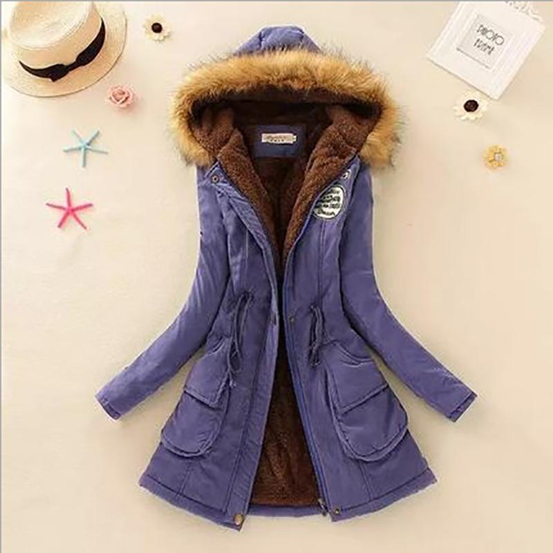 IELGY Winter Mid-length Cotton-padded Jacket Large Fur Collar Hooded Thickened Cotton-padded Jacket Jacket